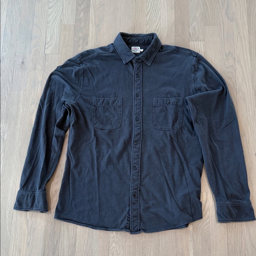 Faherty Men's Dark Gray Organic Cotton Button-Up Shirt XL